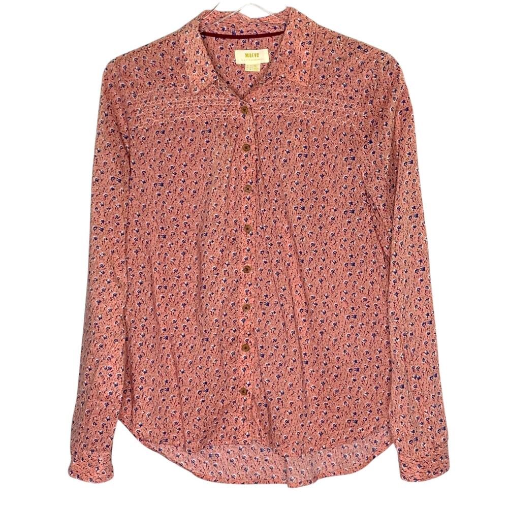 Anthropologie 4 Maeve NEW Long Sleeve Phyllis Button Front Top Floral Pink